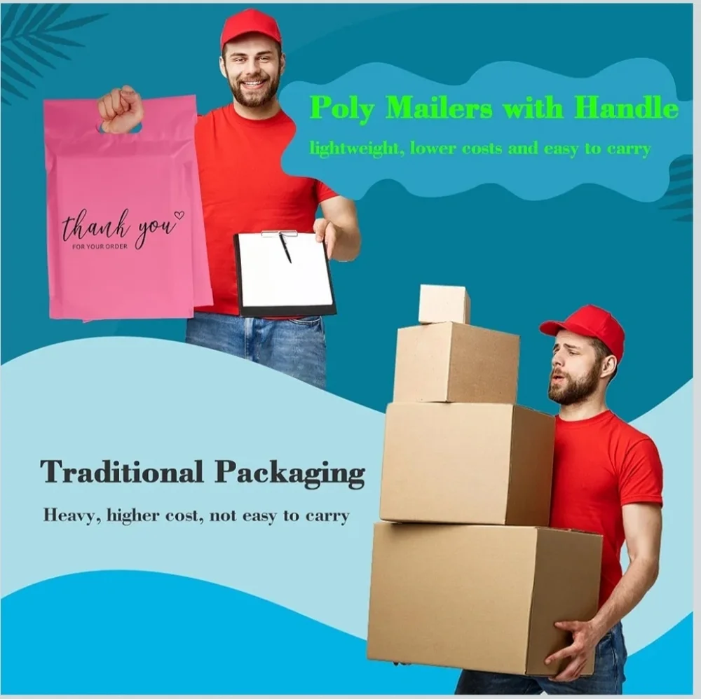 'Thank you for your order' pink poly mailer with handle